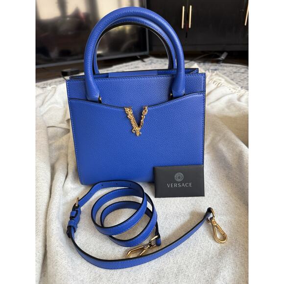 Versace Virtus Top Handle In Versace Blue - Picture 2 of 10